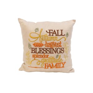 16 in L and 3 in High Fall Tone Embroidered Harvest Pillow