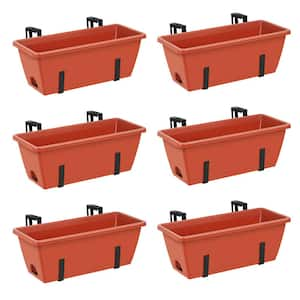 Hanging Flowerpots for Balustrades Plastic Window Planter Holder with Removable Hooks, Black and Red (6-Pieces)