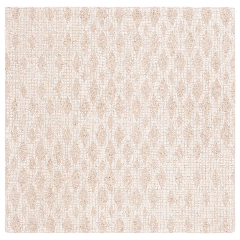 Ivory and Beige Tufted Wool Square Area Rug, 6' x 6'
