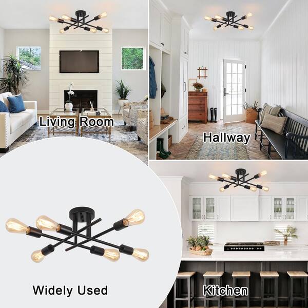 ADSENSTY Modern 18.1 in. 6-Light Black Sputnik Linear Semi ADSENSTY Modern 18.1 in. 6-Light Black Sputnik Linear Semi