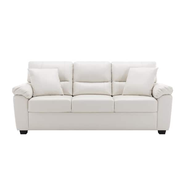 Morden Fort Sofa Collection 83 in. Flared Arm PU Leather Mid-Century Modern Rectangle Upholstered Sofa in White
