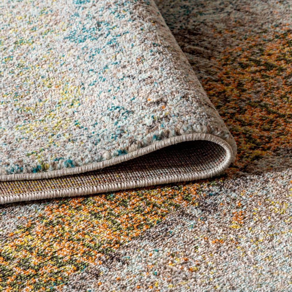 Blue and Beige Abstract Synthetic Area Rug