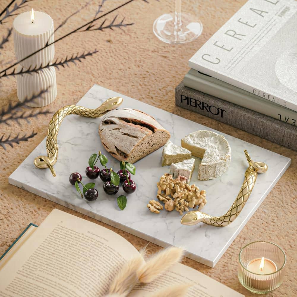 THE URBAN PORT Mamba White Marble Luxury Entertaining Cheese Board