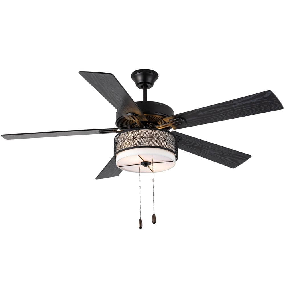 52" 5-Blade LED Transitional Drum Lighted Ceiling Fan Black - River of Goods