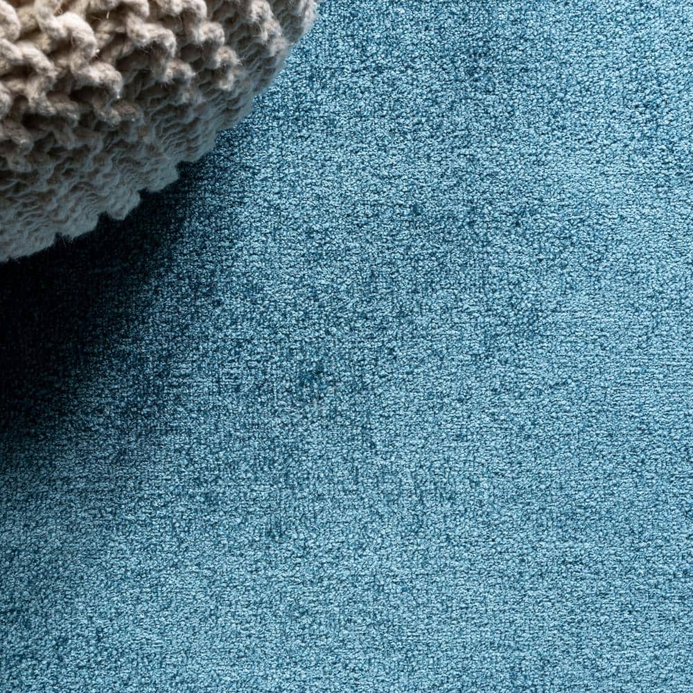 Turquoise Reversible Solid Synthetic Low-Pile Area Rug