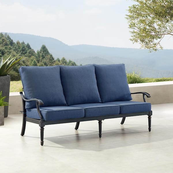 Oakland Living Black Aluminum Deep Seating Deep Seating Sofa with Cushion with Cushions