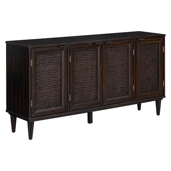 LUCKY ONE Grood Brown Large Storage Space Sideboard with Artificial Rattan Door, Doorknob for Living Room and Entryway