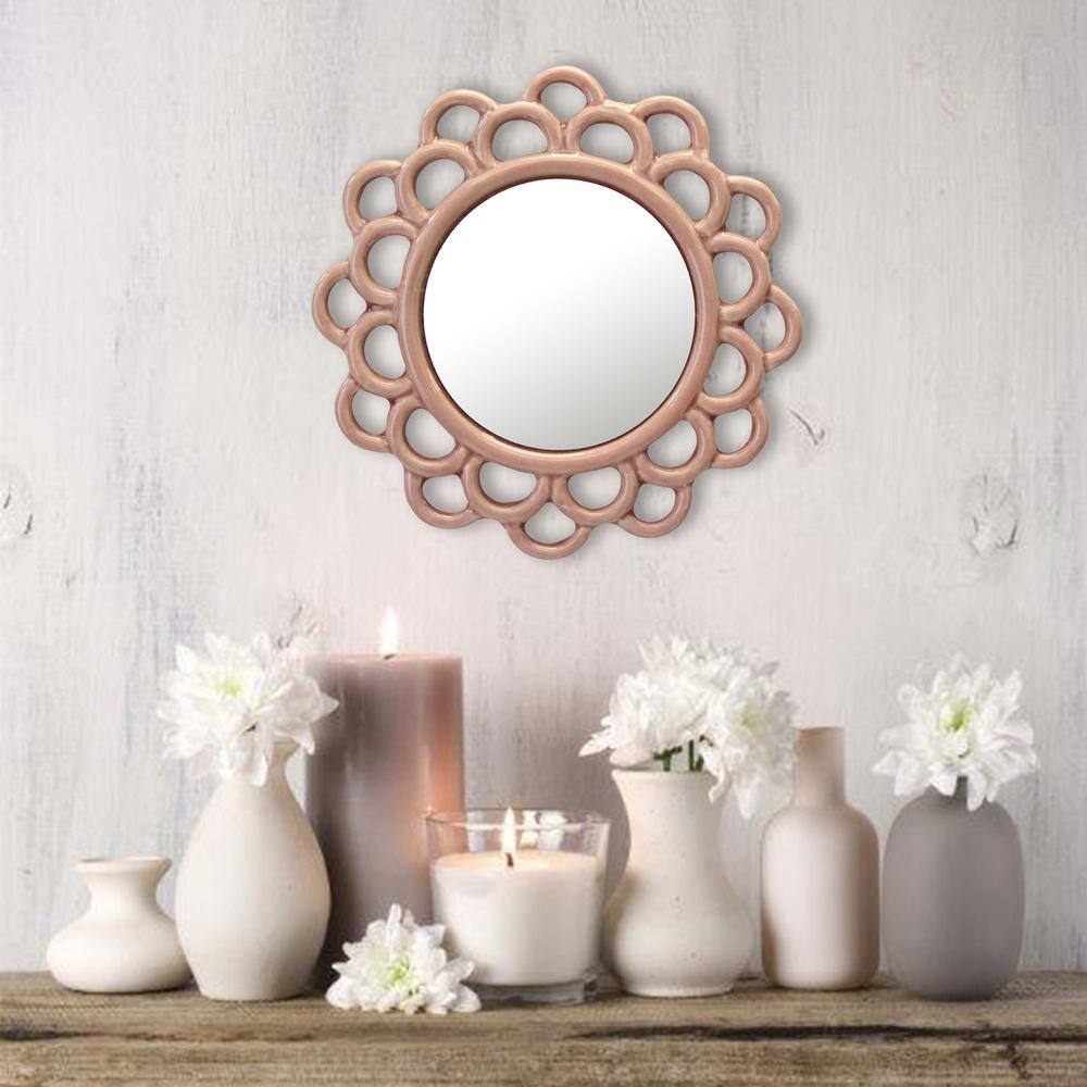 9" Round Dusty Rose Ceramic Cutout Wall Mirror