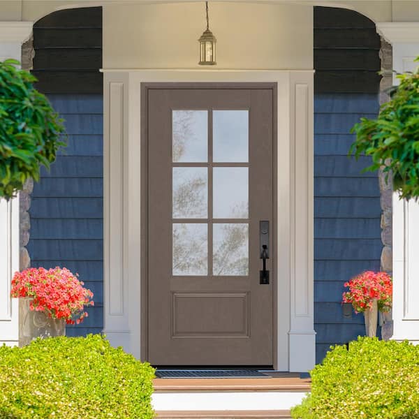 Regency 36 in. x 80 in. 3/4-6 Lite Clear Glass LHIS Ashwood Stain Mahogany Fiberglass Prehung Front Door