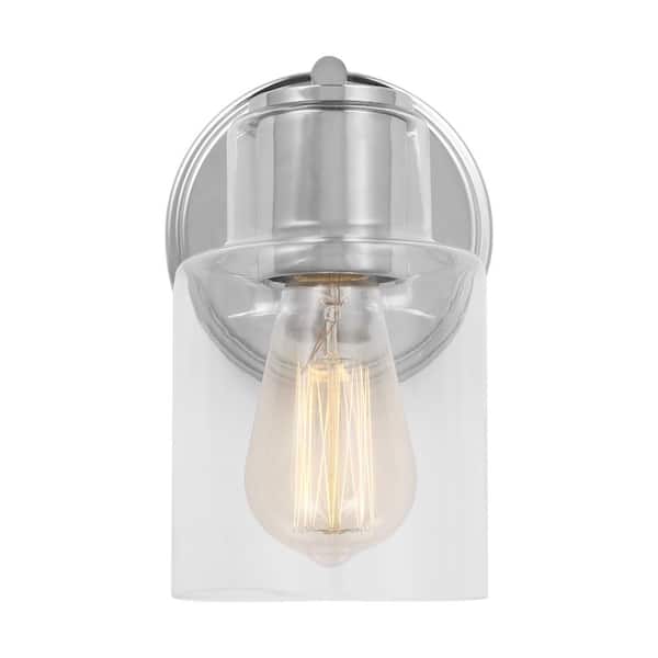 SCOTT LIVING Sayward 5 in. W x 7.875 in. H 1-Light Chrome Bathroom Wall Sconce with Clear Glass Shade