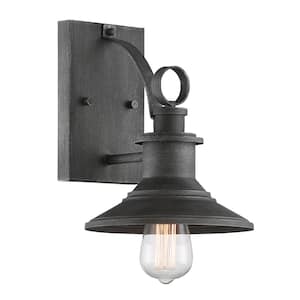 Aurora 10.5 in. Weathered Pewter 1-Light Outdoor Line Voltage Wall Sconce with No Bulb Included