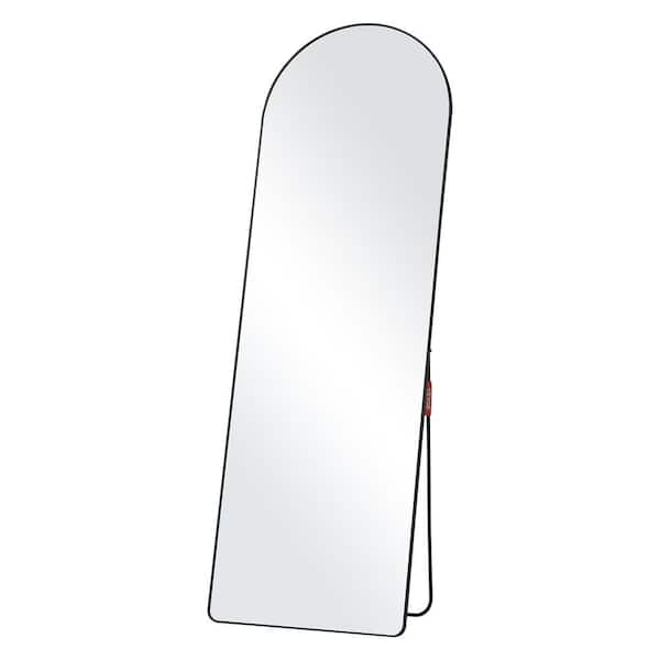 21.97 in. W x 1.38 in. H Arched Full Length Mirror Floor Mirror with Stand Aluminum Alloy Frame in Black for Bedroom