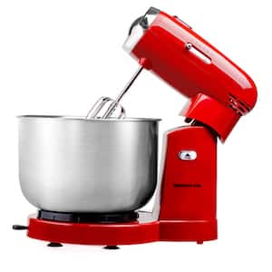 Electric Stand Mixer 3.5 qt., 5 Speed Control, 250-Watt with 2 Blender Attachment Egg Beater Whisk and Dough Hook Red