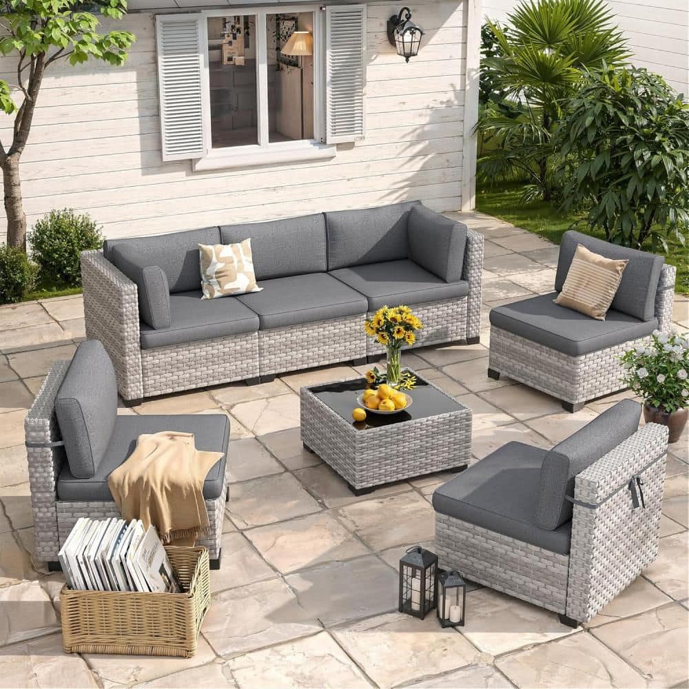 7-Piece Wicker Outdoor Patio Conversation Seating Set with Black Cushions price history on PriceWatchPro