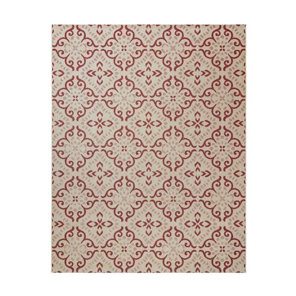 Gertmenian Paseo Powis Grain/Red 5 ft. x 7 ft. Trellis Indoor/Outdoor Area Rug