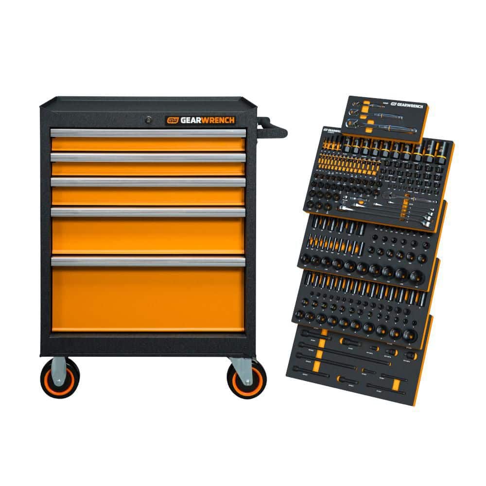 GearWrench MEGAMOD 247-Piece Impact Mechanics Tool Set with 4-Foam Trays in Rolling Cabinet 26 in. W x 18 in. D