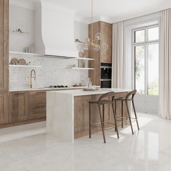 Splendor 12 in. x 12 in. Lappato Soft Alabaster White Porcelain Mosaic Wall and Floor Tile (4.84 sq. ft./case)-5 Pack