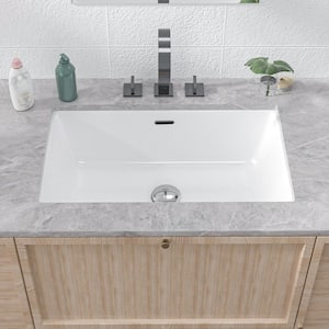 27.75 in. Rectangular Undermount Bathroom Sink in White Vitreous China Bath Sink with Overflow Drain