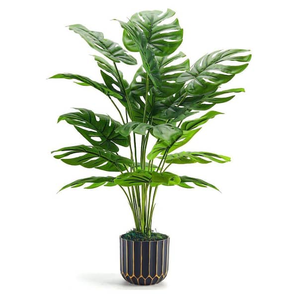 UUDULY 13.78 in Artificial Monstera Tree in Black and Gold Pot Faux Indoor  Plant Realistic Decorative for Home SA1059B466 - The Home Depot