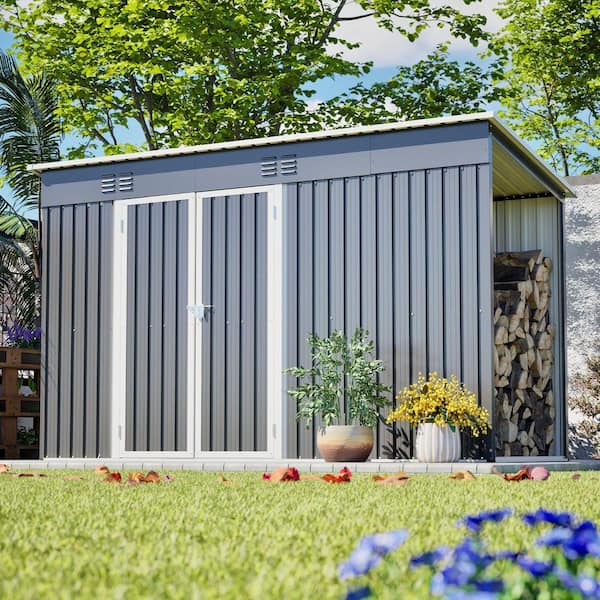 10 ft. W x 4 ft. D Gray Metal Garden Shed for Outdoor Use (40 sq