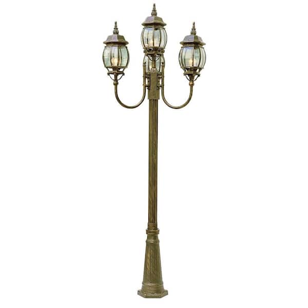 Bel Air Lighting Cabernet Collection 4 Light 96 in. Outdoor Black Gold Pole Lantern with Clear Beveled Shade