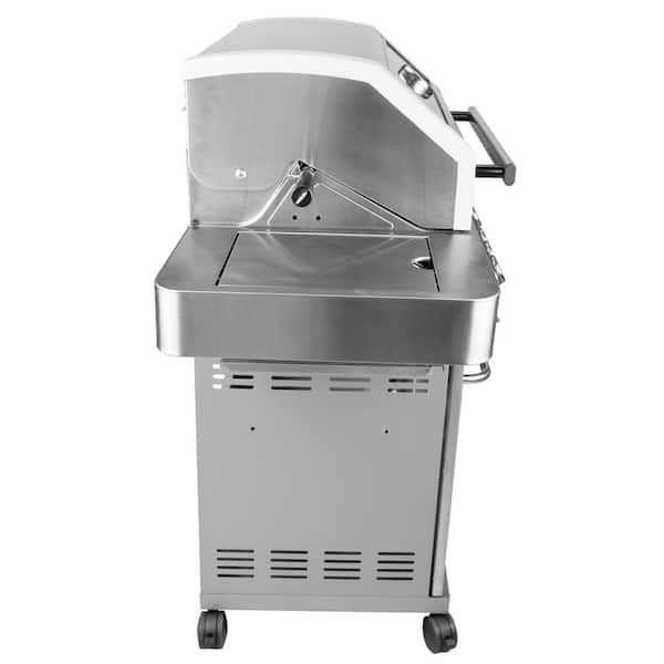 4-Burner Propane Gas Grill in Stainless with Grill Cover, Clear View Lid, LED Controls, Side and Sear Burners
