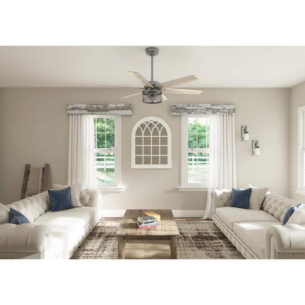 52" Matte Silver 6-Blade Ceiling Fan with LED Light and Remote