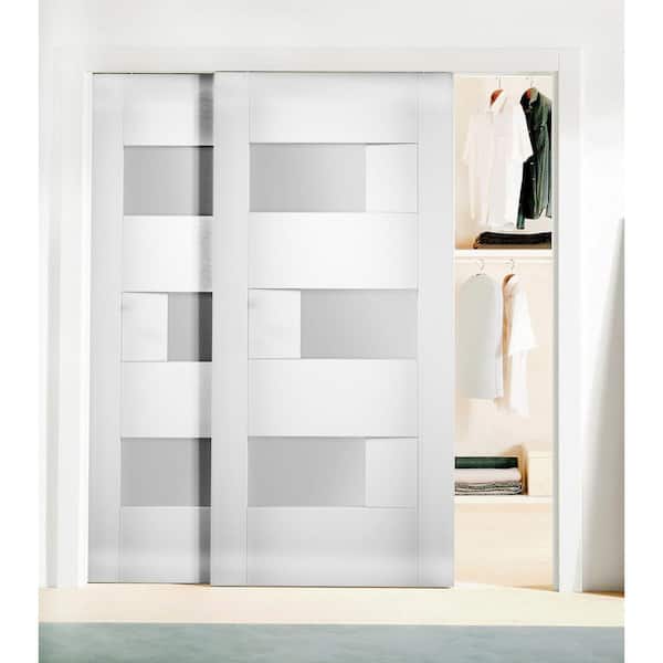 Assembly Required 56 in. x 84 in. Single Panel White Solid MDF Sliding Doors with Bypass Top Mount Kit