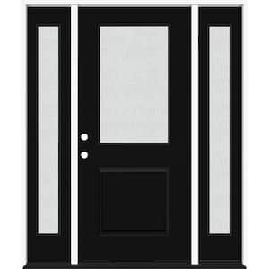 Legacy 64 in. W. x 80 in. 1/2 Lite Rain Glass RHIS Primed Black Finish Fiberglass Prehung Front Door with Db 12 in. SL