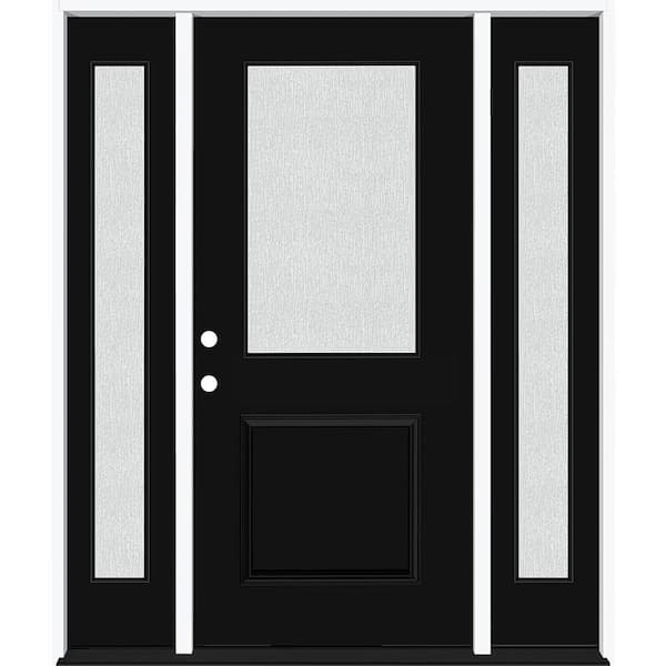 Steves & Sons Legacy 64 in. W. x 80 in. 1/2 Lite Rain Glass RHIS Primed Black Finish Fiberglass Prehung Front Door with Db 12 in. SL