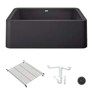 Ikon 30 in. Farmhouse/Apron-Front Single Bowl Anthracite Granite Composite Kitchen Sink Kit with Accessories