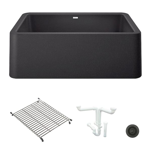 Blanco Ikon 30 in. Farmhouse/Apron-Front Single Bowl Anthracite Granite Composite Kitchen Sink Kit with Accessories