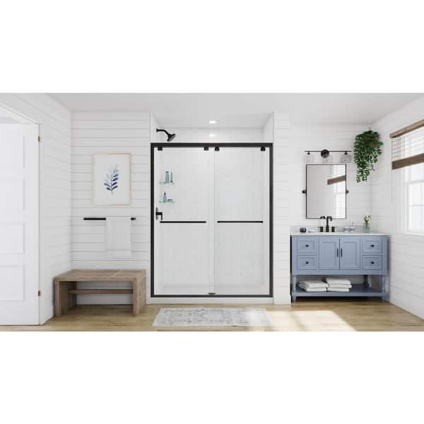 Encore 56 in. to 60 in. W x 76 in. H Sliding Semi Frameless Shower Door in Matte Black