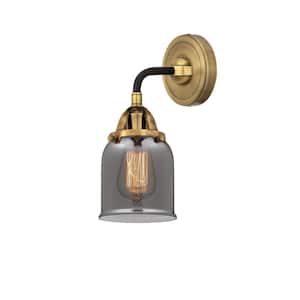 Bell 1-Light Black Antique Brass Wall Sconce with Plated Smoke Glass Shade