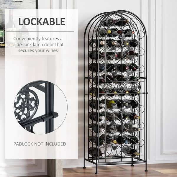 HomCom 45 Modern Wine Bottle Organizer Decorative Portable Wrought Iron Wine Rack Jail