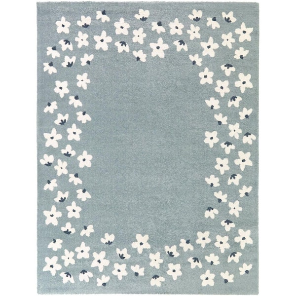 Ada Light Blue 5 ft. 3 in. x 7 ft. Kids Floral Area Rug
