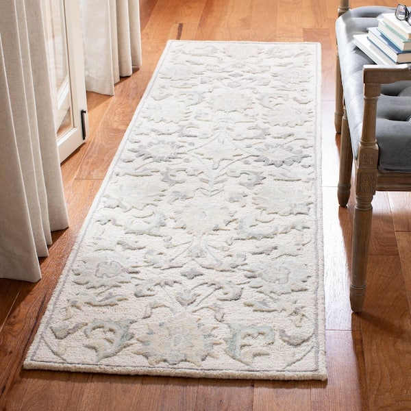 Glamour Ivory/Gray 2 ft. x 8 ft. Border Floral Runner Rug