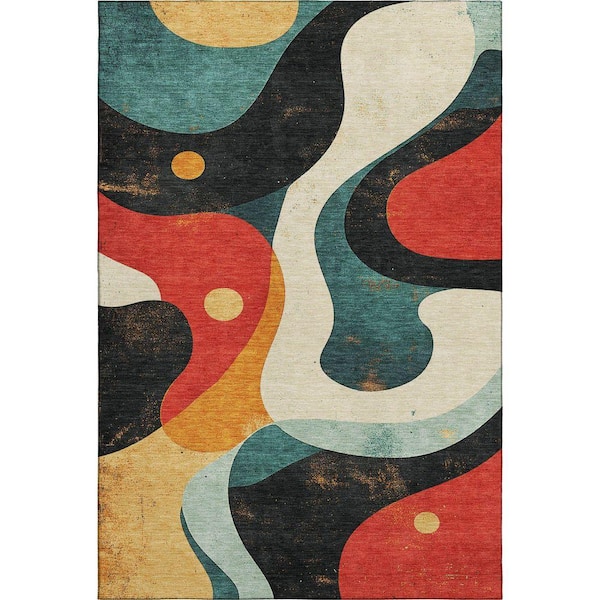 Mayfield Premium Machine Washable Abstract AMF2185 Red 10 ft. x 14 ft. Area Rug
