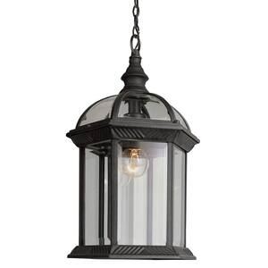 Wentworth 1-Light Black Hanging Outdoor Pendant Light with Clear Glass