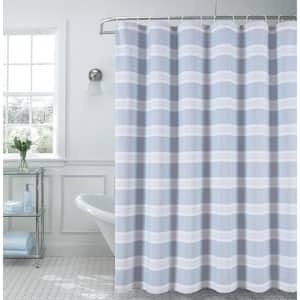 Madison 70 in. x 72 in. Blue Striped Fabric Shower Curtain