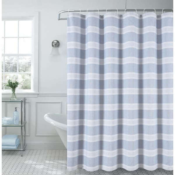 Dainty Home Madison 70 in. x 72 in. Blue Striped Fabric Shower Curtain