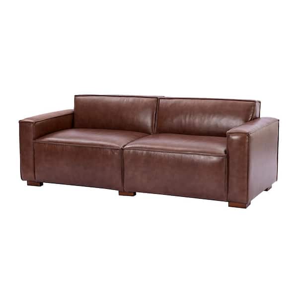 JAYDEN CREATION Inachus 78 in.W Square Arm Genuine Leather Modular Straight Sofa in Brown
