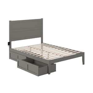 NoHo Grey Full Solid Wood Storage Platform Bed with 2 Drawers