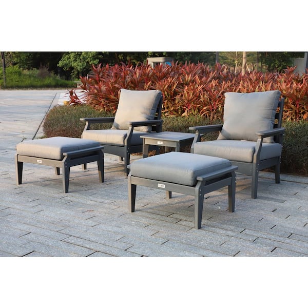 LuXeo Aspen 5-Piece Set Gray Deep Seating Chair with Ottoman and End Table