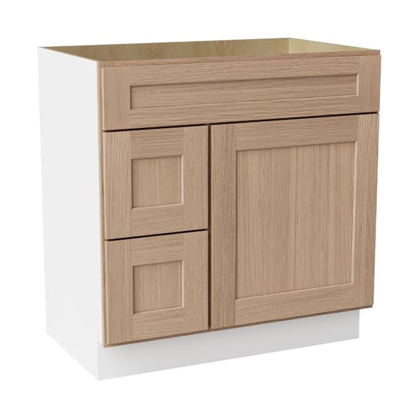 30 in. W x 21 in. D x 34.5 in. H Ready to Assemble Solid Wood Shaker Bath Vanity Combo Cabinet in Oak