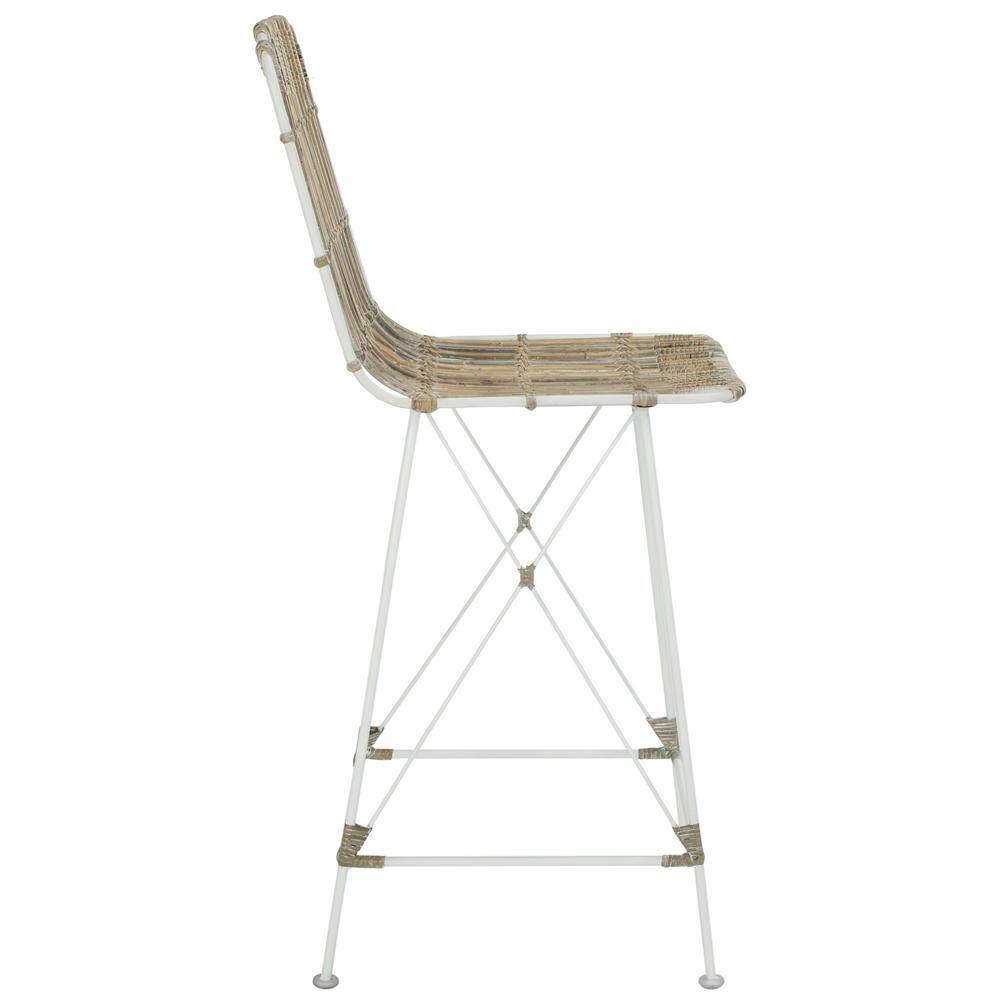 Minerva White Wicker and Metal Counter Stool Set