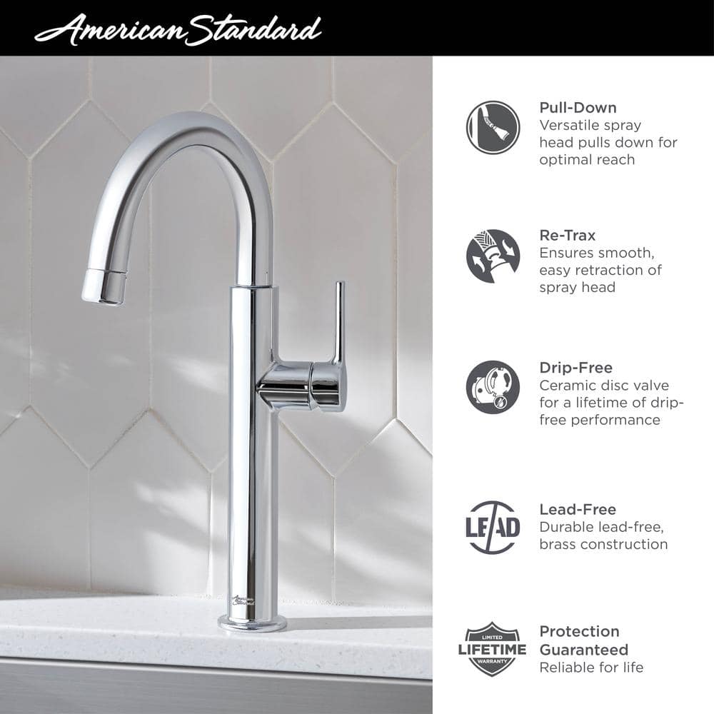 Stainless Steel Single-Handle Pull-Down Bar Faucet