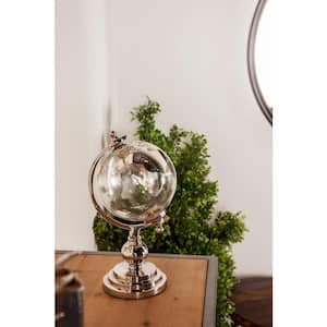 11 in. Silver Aluminum Decorative Globe with Tiered Base