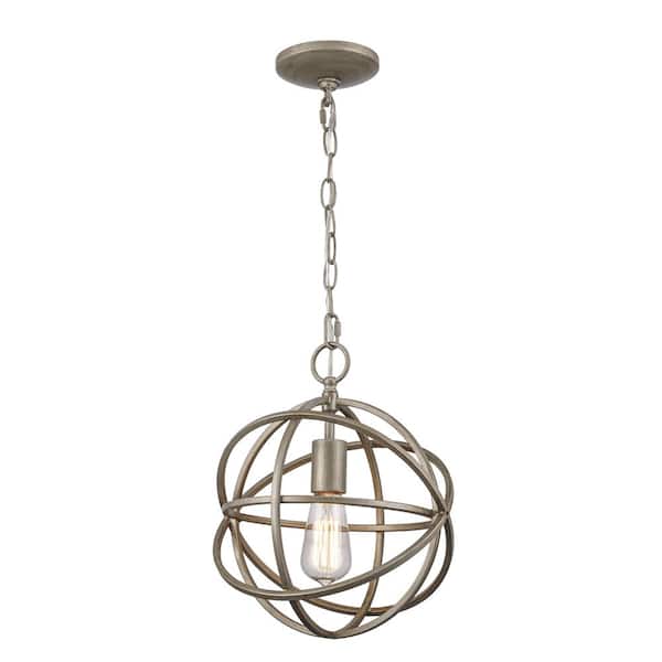 Home Decorators Collection Sarolta Sands 1-Light Antique Silver Leaf Mini Pendant Light Fixture with Caged Orb Metal Shade