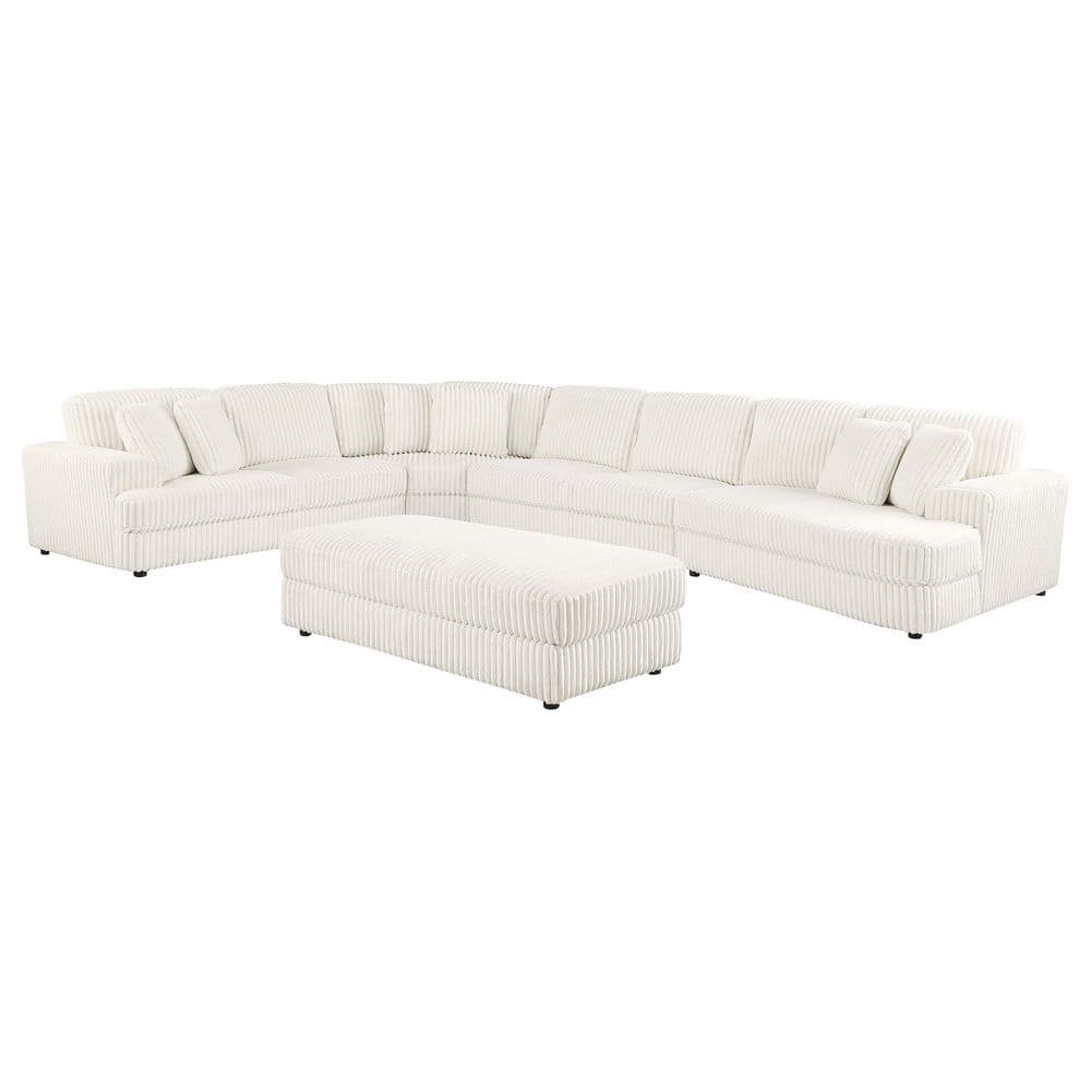 Emberson 122 in. 5-piece Corduroy Fabric Upholstered Modular Sectional Sofa in. Ivory